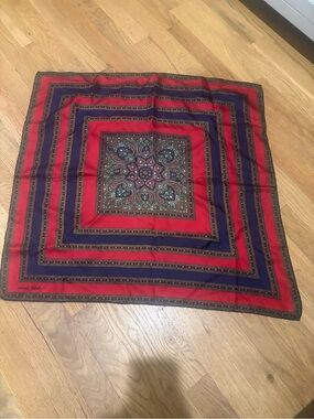 Ralph Lauren Red Navy blue and green Silk Scarf